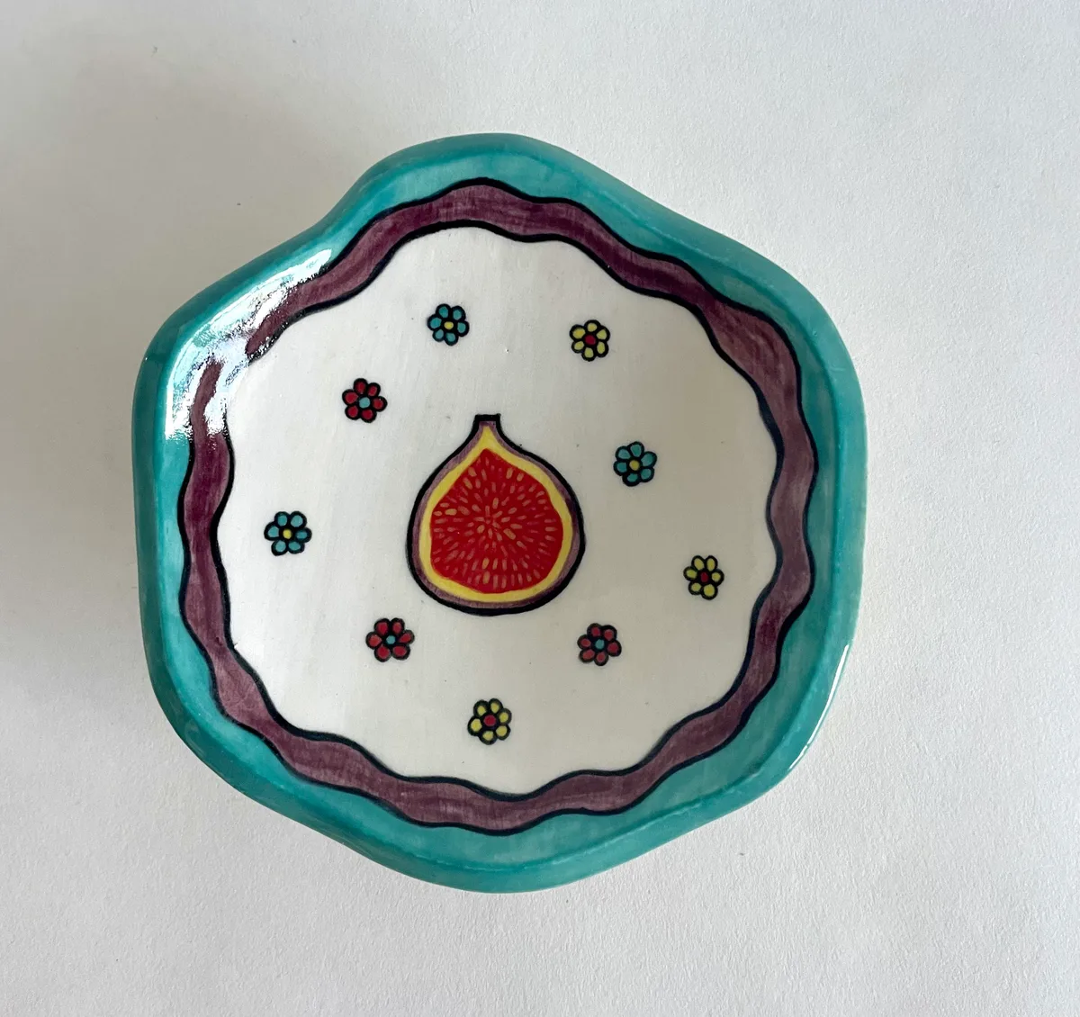 Olive Oil Bowl, blue tatreez